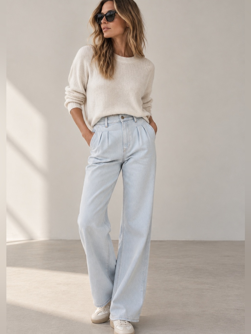 Ba&sh Saia Pleated High Rise Jeans in Light Denim